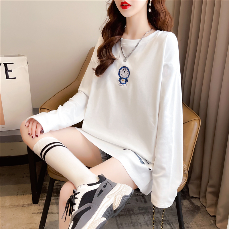 Real shot 2024 spring Korean style loose double-sided German velvet round neck warm splicing long-sleeved bottoming shirt T-shirt for women