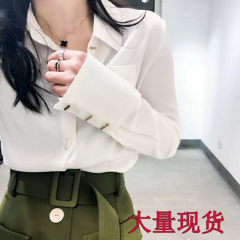 2024早春秋新款雪紡職業白色襯衫女心機上衣設計感小眾洋氣襯衣