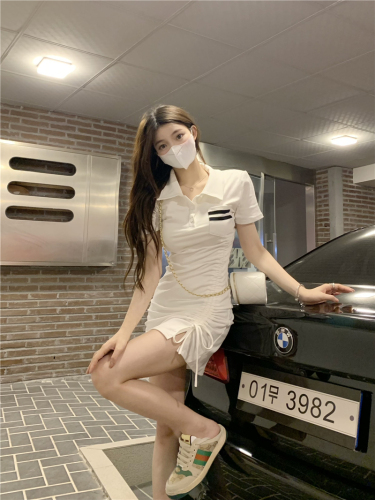 Little cold style polo dress women's summer new slim fit and elegant high-end drawstring skirt