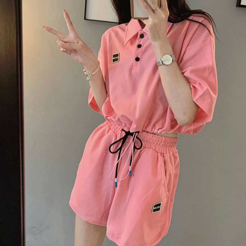休閒套裝女夏酷鹽田系2024年新款時尚減齡運動短褲炸街兩件套女