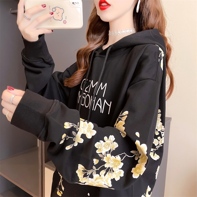 Real shot 2024 spring Korean version hooded letter embroidered loose large size women's long-sleeved thin sweatshirt for women