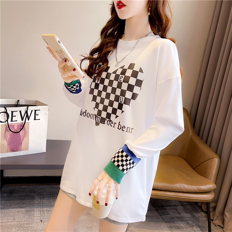 Real shot 2024 spring Korean style loose double-sided German velvet round neck warm splicing long-sleeved bottoming shirt T-shirt for women