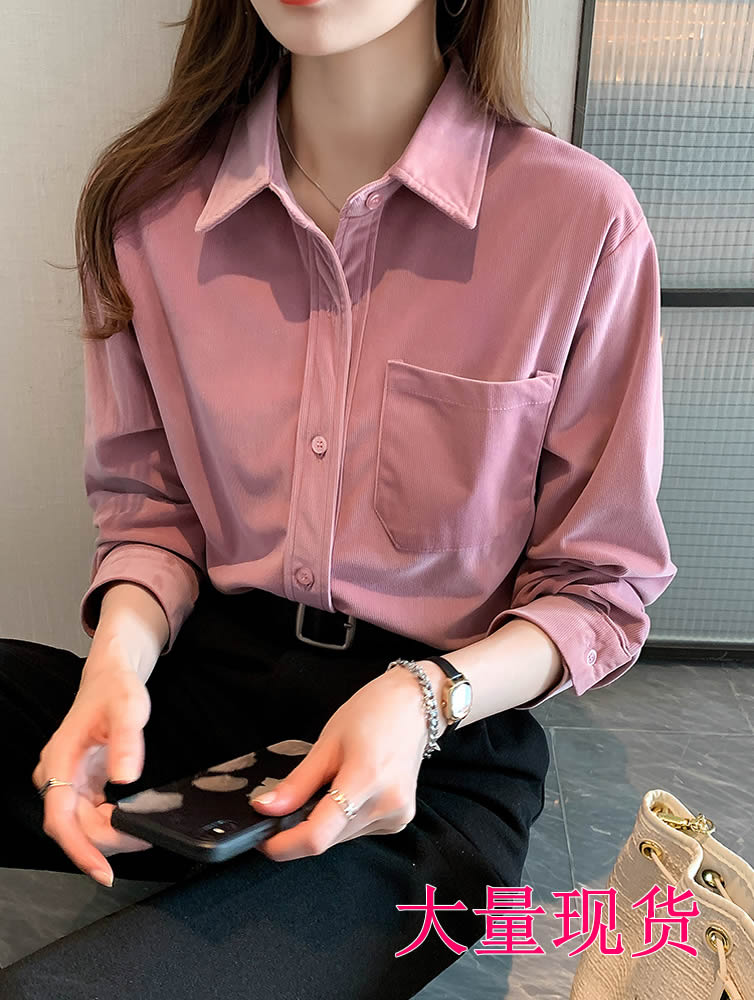 燈芯絨襯衫女秋冬2024春秋新款輕熟法式小眾寬鬆內搭疊穿襯衣