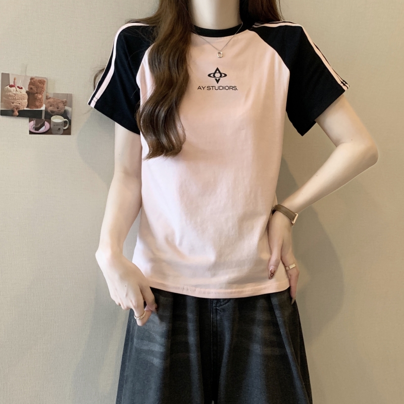 實拍2024夏季40支純棉美式復古正肩短袖T恤女ins潮
