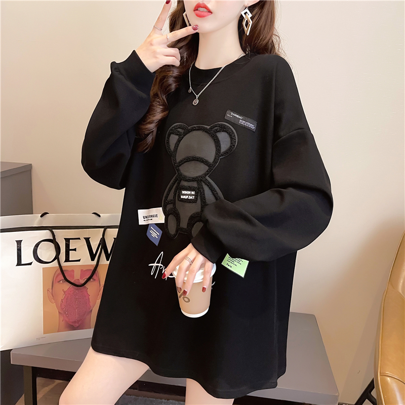 Real shot 2024 spring Korean style loose double-sided German velvet round neck warm splicing long-sleeved bottoming shirt T-shirt for women