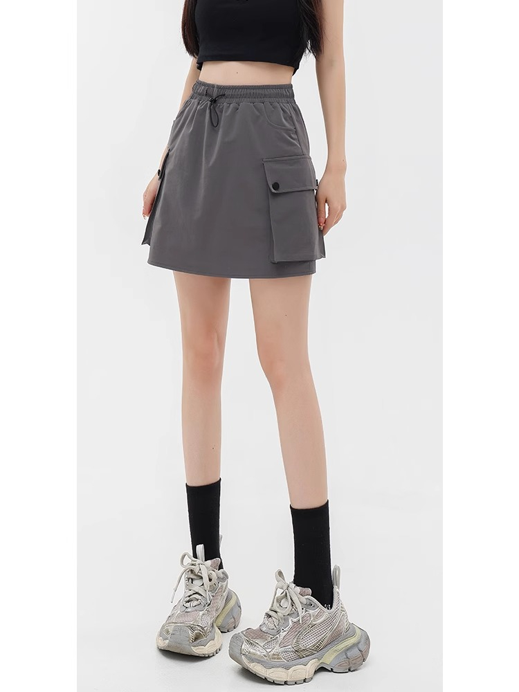 American workwear short skirt for small women 2024 spring new high-waisted slimming hip-covering hip a-line skirt