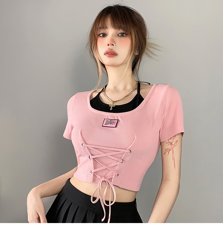 Summer sweetheart hottie style short-sleeved T-shirt for women, waist-cinching design, short top, sexy and slim