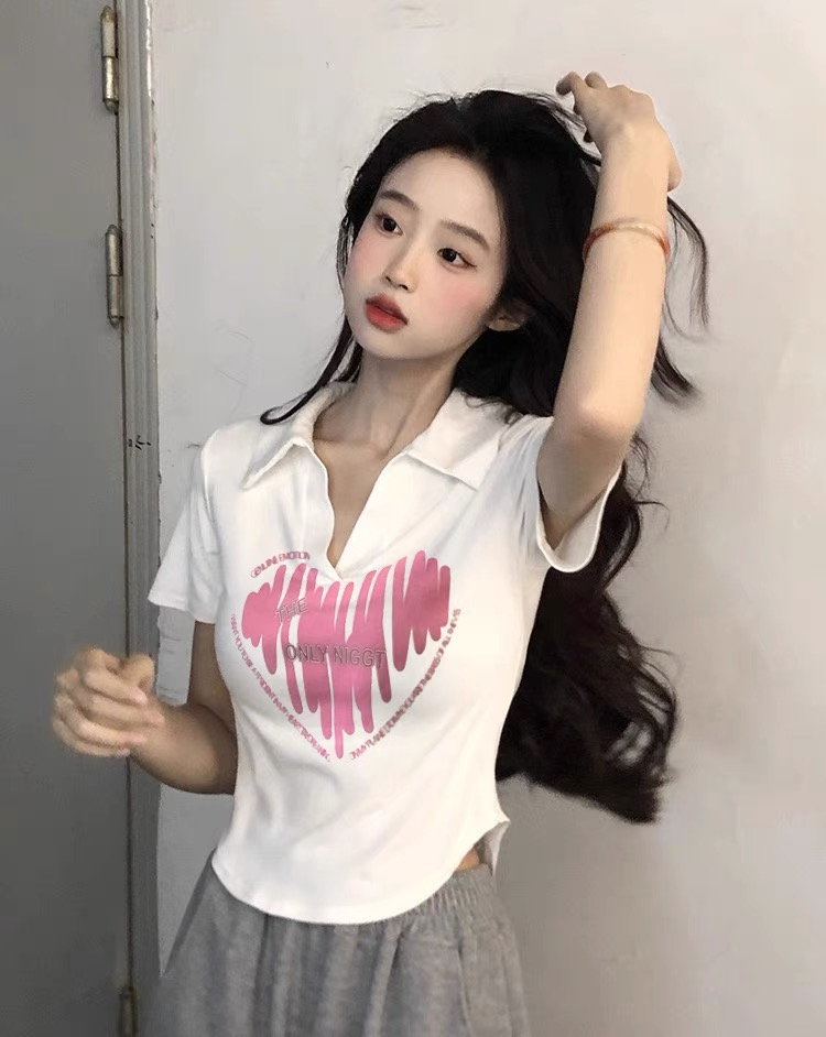 32 count pure cotton stretch cotton 95 cotton 5 polypropylene shoulder t-shirt women's summer design pure desire slim short top