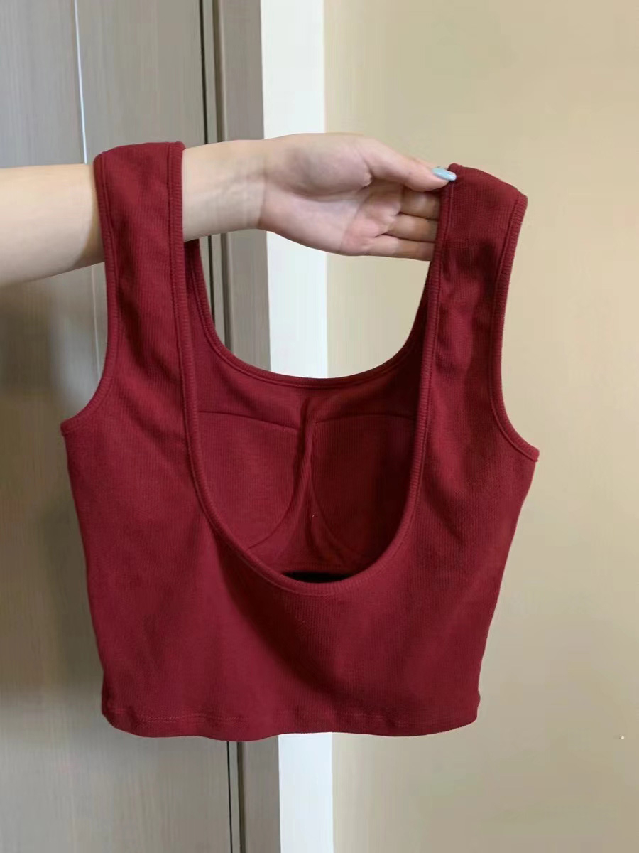 Rayon with breast pads pure desire backless short vest women summer top 2024