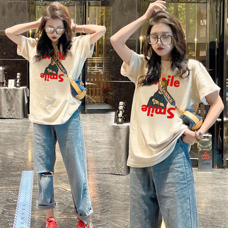 官圖 重磅/精梳純棉 後包領 有縫邊 S-XXXL 夏裝短袖T恤女