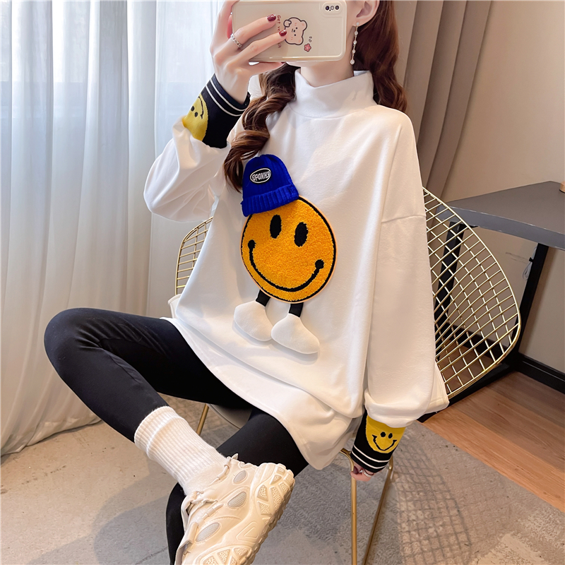 Real shot 2024 spring Korean style loose double-sided German velvet round neck warm splicing long-sleeved bottoming shirt T-shirt for women