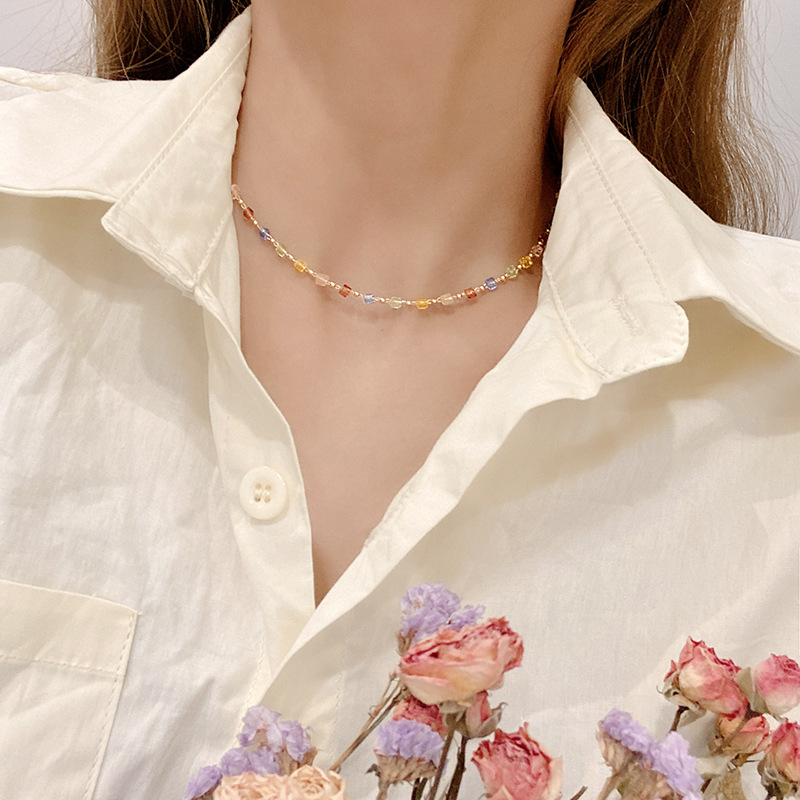 Real shot of design colorful crystal necklace for women, a two-wear bracelet, gift, fashion accessories