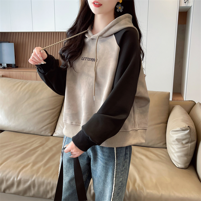 實拍 春秋薄款扎染連帽衛衣女新款早秋洋氣減齡寬鬆設計感上衣