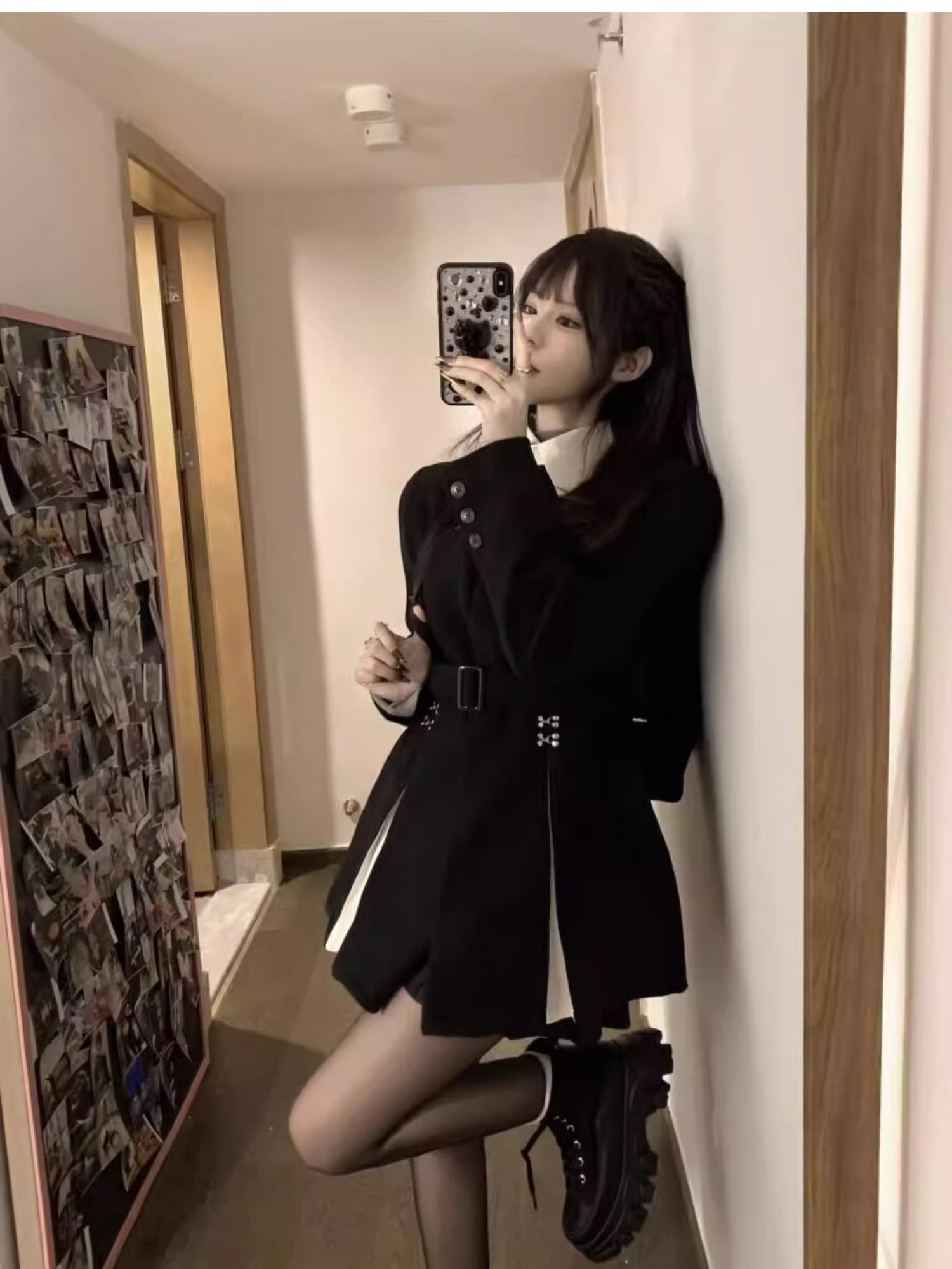 2024 new autumn black suit dress irregular skirt high-end design niche students