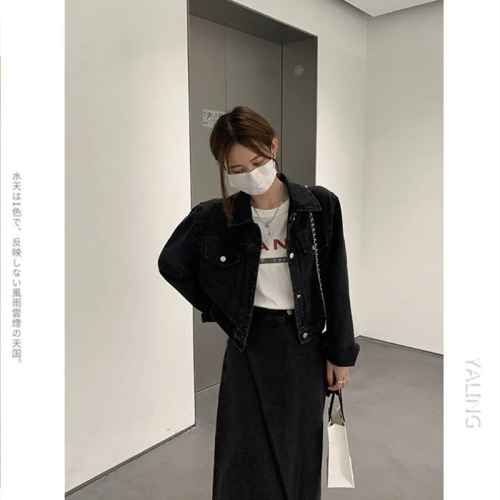 Salt Style Outfits Small Sweet and Spicy Denim Suit for Women 2024 Autumn New Hong Kong Style Jacket and Skirt Two-piece Set