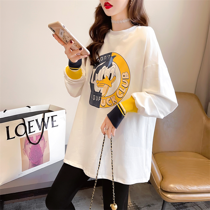 Real shot 2024 spring Korean style loose double-sided German velvet round neck warm splicing long-sleeved bottoming shirt T-shirt for women