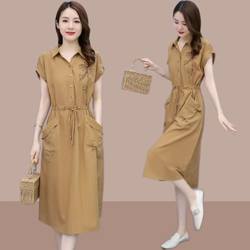 Temperament embroidered dress summer new Korean style waist mid-length versatile skirt trendy