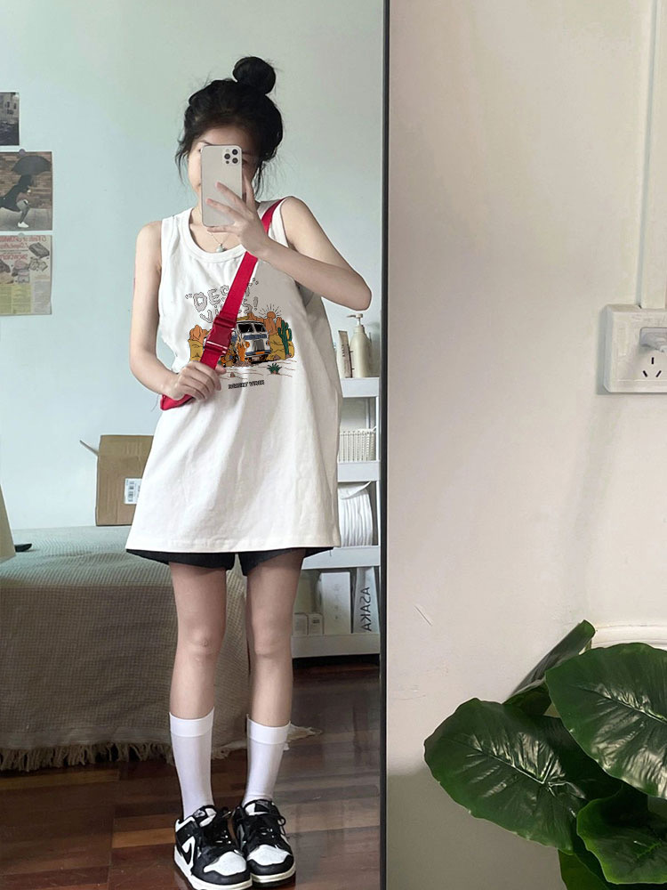 新款白色清涼吊帶背心女內搭大碼外穿寬鬆打底寬肩帶無袖上衣