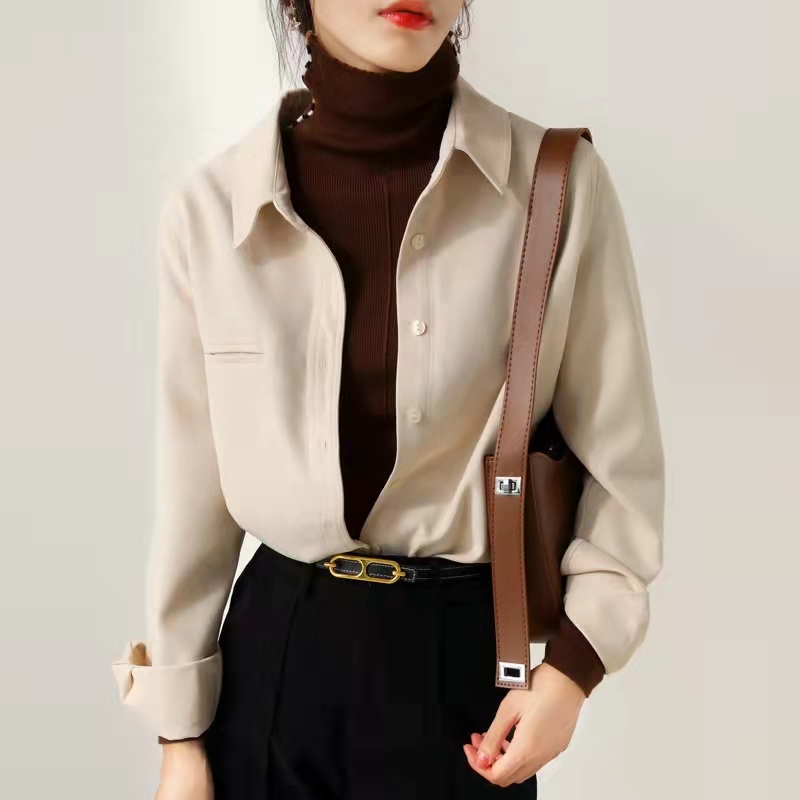 春季法式復古加厚磨毛疊穿襯衫女秋款新款2024年新款打底上衣襯衣