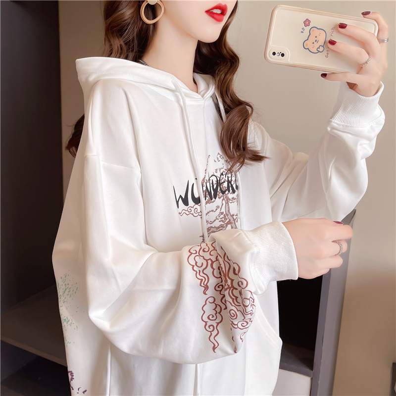 Real shot 2024 spring Korean style hooded letter printed loose mid-length plus size women's thin sweatshirt for women