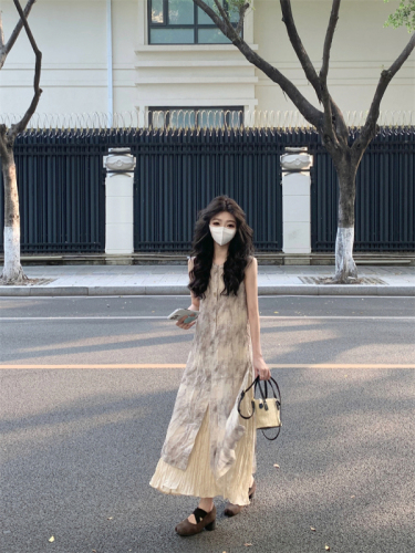 实拍#新中式无袖背心裙女设计感显瘦遮肚子减龄假两件连衣裙