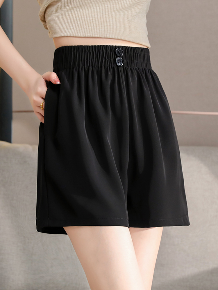 Original fabric/wide-leg shorts for women summer 2024 new high-waist slim versatile solid color elastic waist casual pants