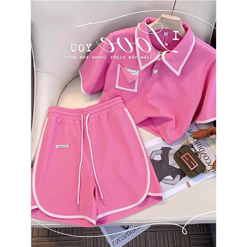 2024 new summer Polo collar pink French style design niche fashion age-reducing shorts two-piece set