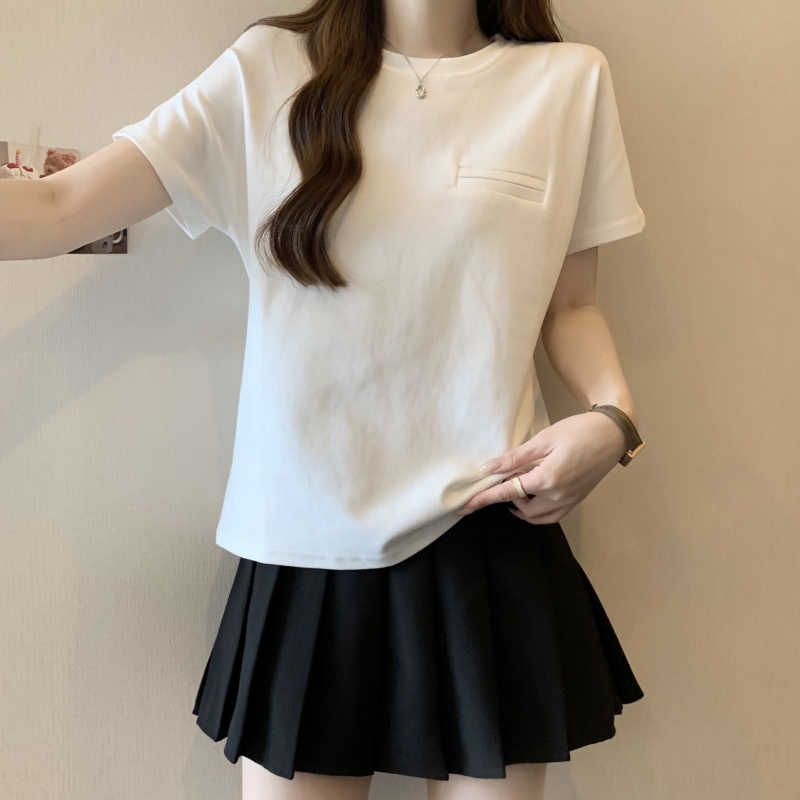 實拍2024夏季21支純棉設計感小眾短袖T恤女上衣