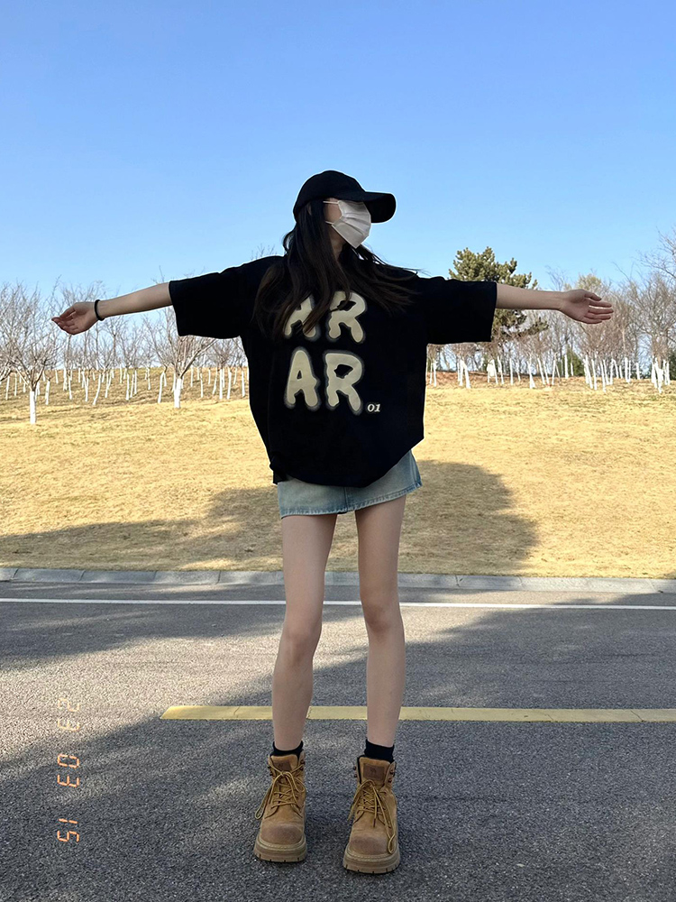 官圖 重磅/精梳純棉 後包領 有縫邊 S-XXXL 夏裝短袖T恤女