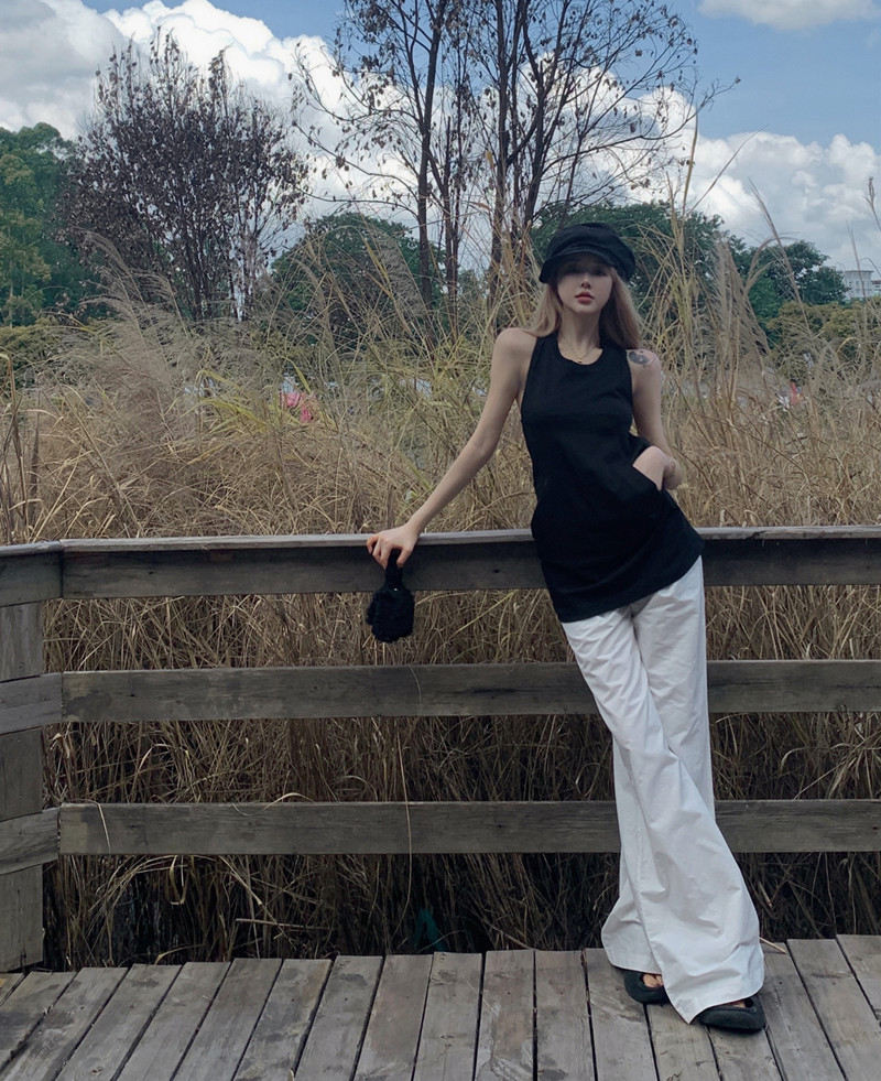 Real shot of backless suspenders that can be tied without revealing anything + American overalls for women, loose and breathable casual pants