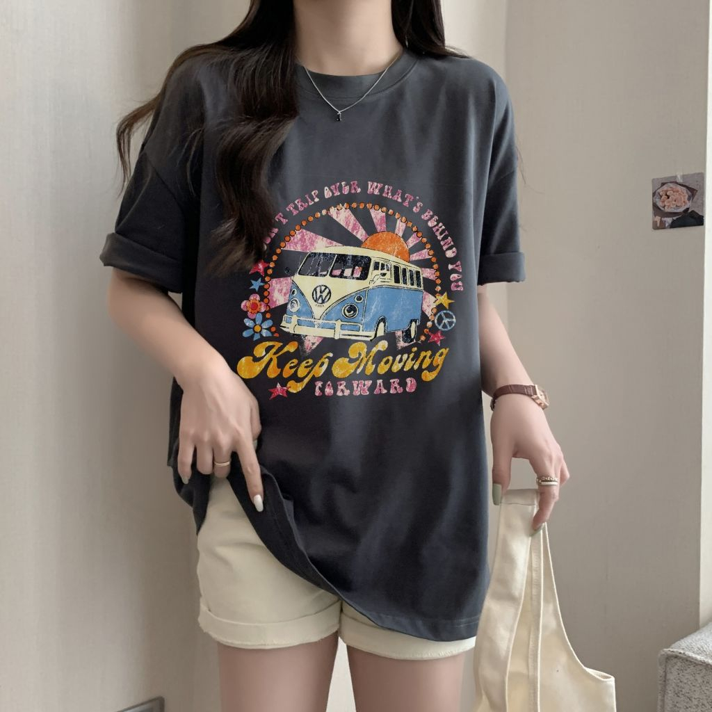 夏季寬鬆中長款T恤衫女韓版時尚顯瘦透氣上衣半袖衫