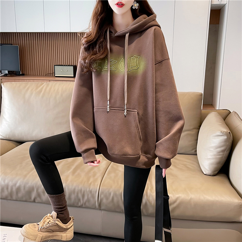 實拍 2024春季新款韓版華棉複合連帽字母刺繡薄款衛衣女