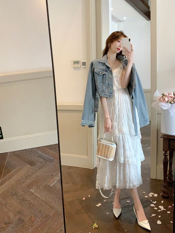 Guoguojia white dress for women summer new seaside vacation beach dress pure desire sleeveless suspender dress