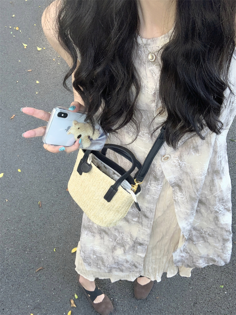 實拍#新中式無袖背心裙女設計感顯瘦遮肚子減齡假兩件連衣裙