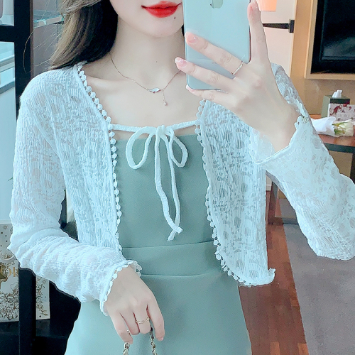 Already shipped 2024 spring and summer new style lace lace sun protection shirt long-sleeved short cardigan small shawl