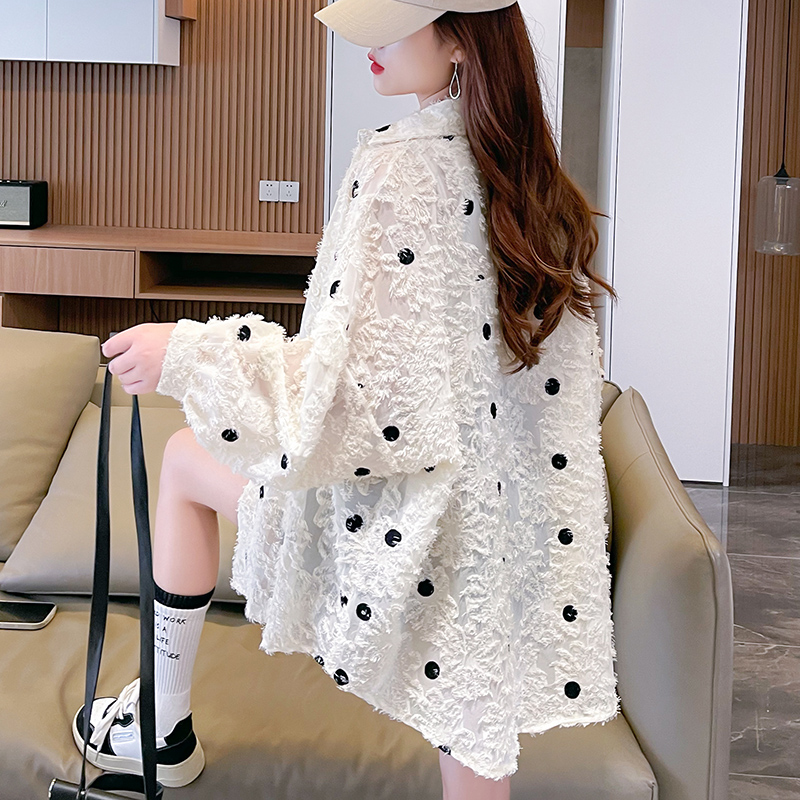 Actual shot of 2024 summer loose POLO collar versatile thin cardigan sun protection jacket shirt for women