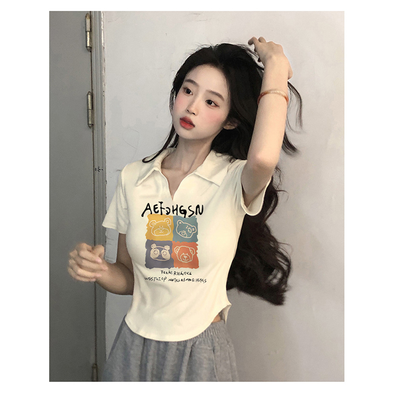 32 count pure cotton stretch cotton 95 cotton 5 polypropylene shoulder t-shirt women's summer design pure desire slim short top