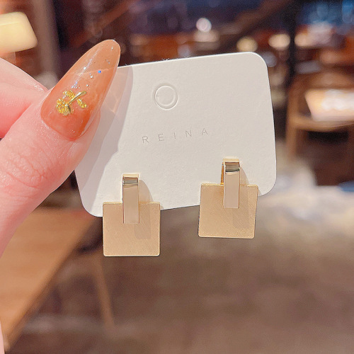 Actual shot of S925 silver needle personalized design square earrings for women with metallic cold style earrings
