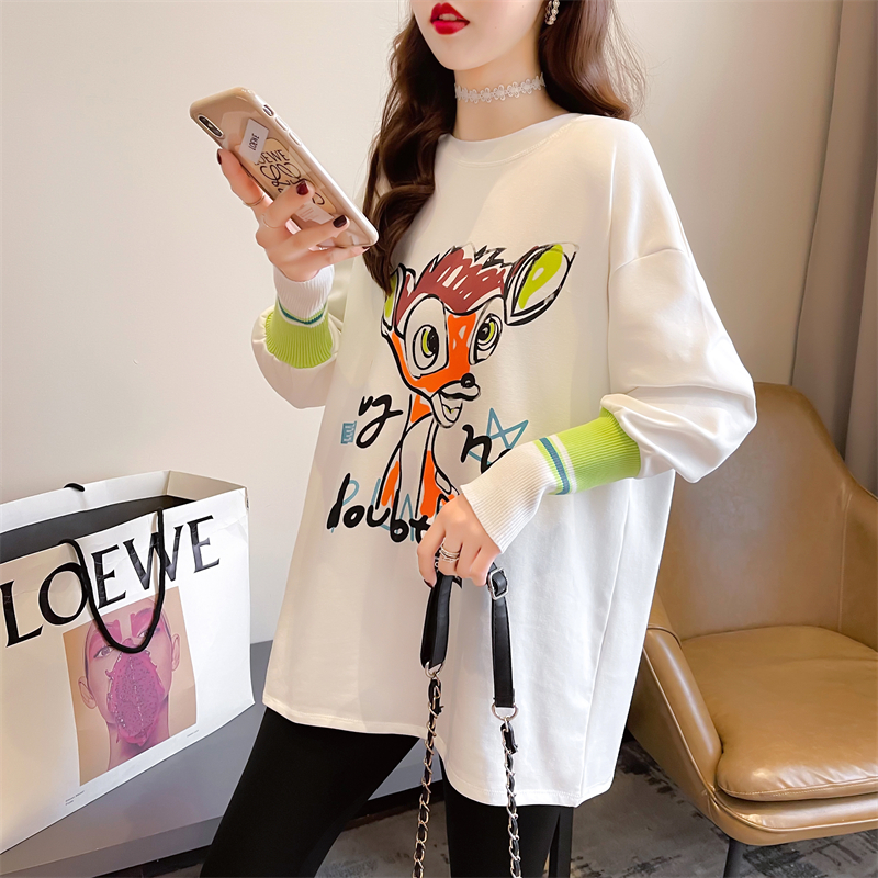 Real shot 2024 spring Korean style loose double-sided German velvet round neck warm splicing long-sleeved bottoming shirt T-shirt for women