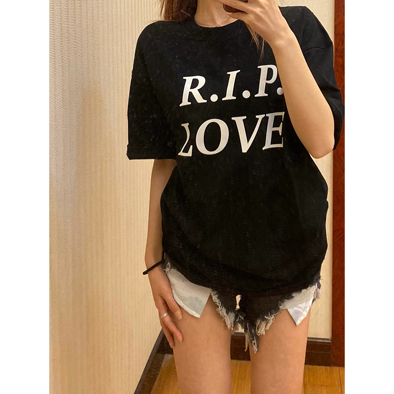 美式復古ins短袖t恤女潮牌設計感小眾休閒打底衫