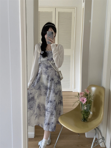 Yanyu Jiangnan ink smudged chest-wrapped one-shoulder dress sun protection long-sleeved cardigan thin style air-conditioning shirt