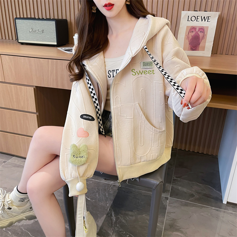實拍 卡通提花衛衣連帽外套女寬鬆韓版新款秋冬炸街設計感上衣