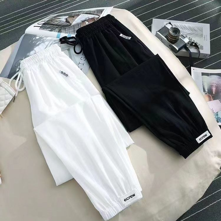 防曬冰絲運動褲女夏季薄款九分速干小個子百搭休閒防蚊燈籠褲
