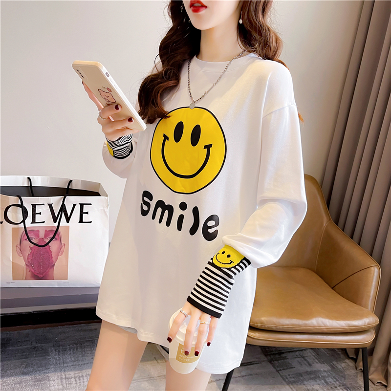 Real shot 2024 spring Korean style loose double-sided German velvet round neck warm splicing long-sleeved bottoming shirt T-shirt for women