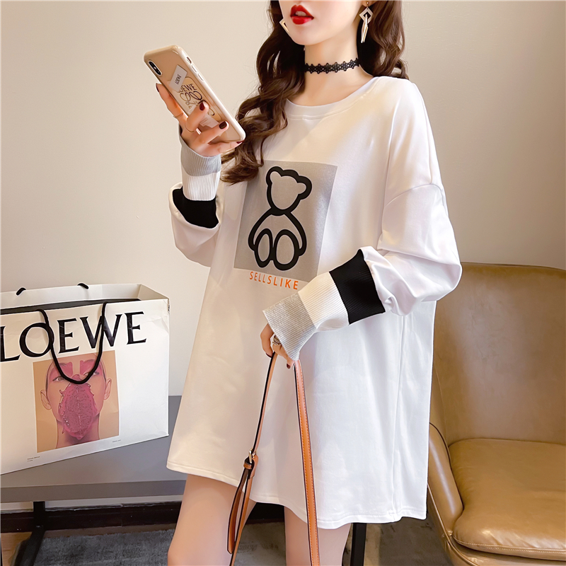 Real shot 2024 spring Korean style loose double-sided German velvet round neck warm splicing long-sleeved bottoming shirt T-shirt for women