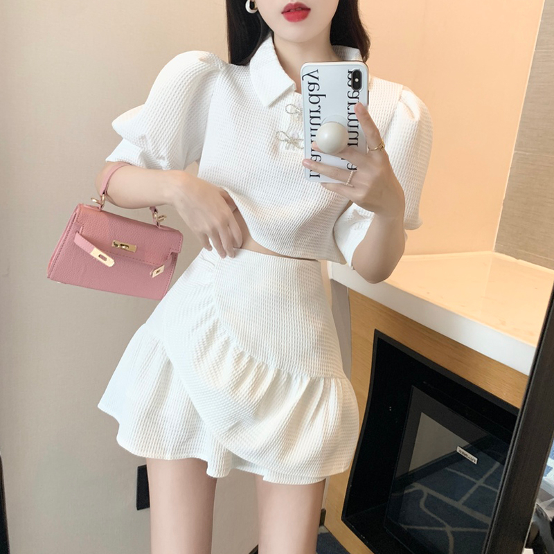 Yujie's light and mature style suit skirt for women in summer, high-end, small fragrance, fashionable ruffled a-line skirt, two-piece set, western style
