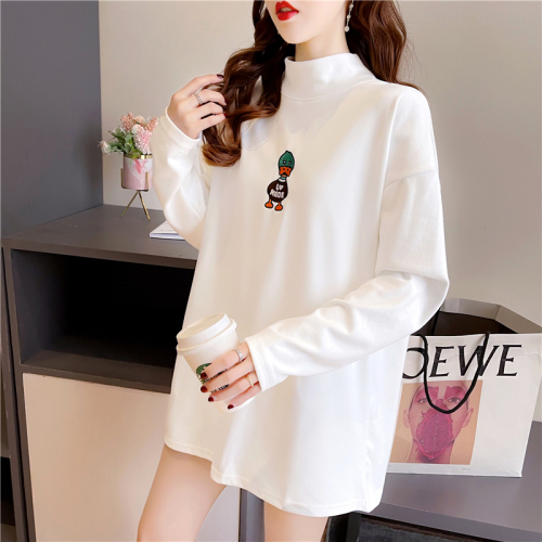 Real shot 2024 spring Korean style loose double-sided German velvet round neck warm splicing long-sleeved bottoming shirt T-shirt for women
