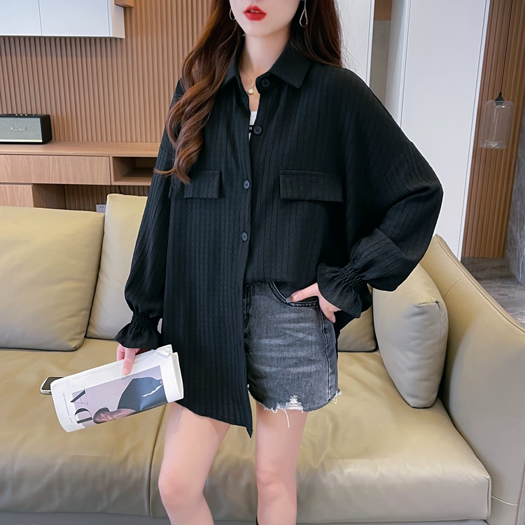 Actual shot of 2024 summer loose POLO collar versatile thin cardigan sun protection jacket shirt for women