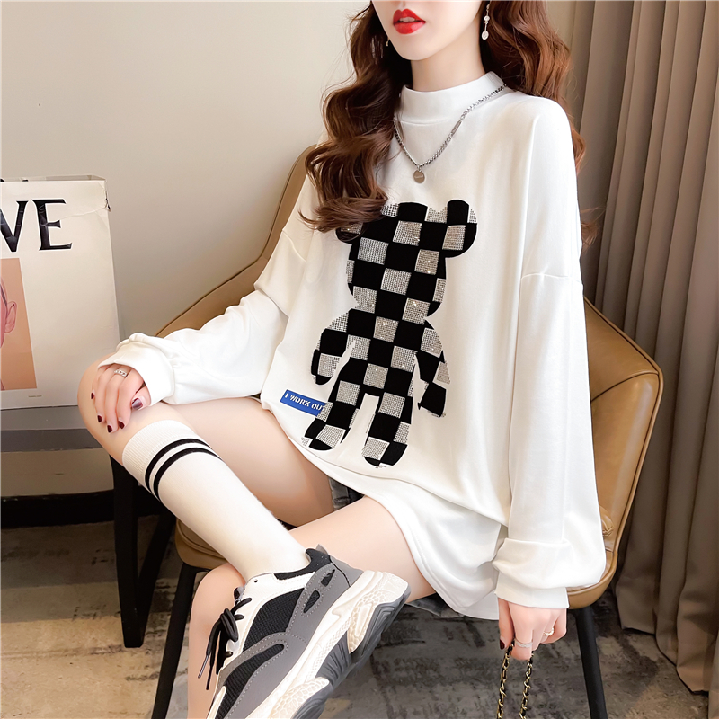 Real shot 2024 spring Korean style loose double-sided German velvet round neck warm splicing long-sleeved bottoming shirt T-shirt for women
