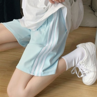 6535魚鱗棉超火運動短褲女韓潮學生寬鬆顯瘦百搭闊腳五分褲